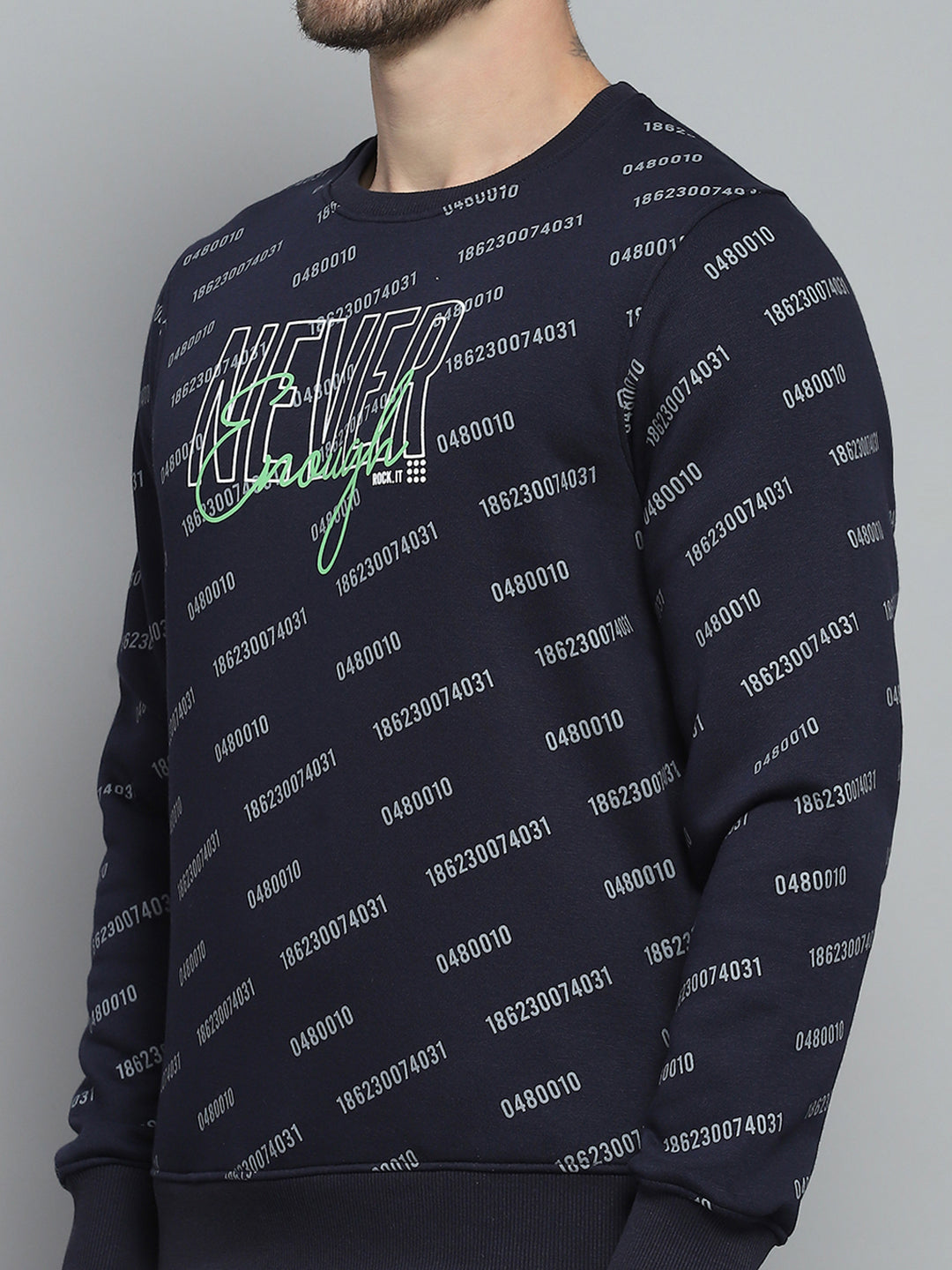 Rock.it Men Navy Blue Printed Round Neck Full Sleeve Sweatshirt