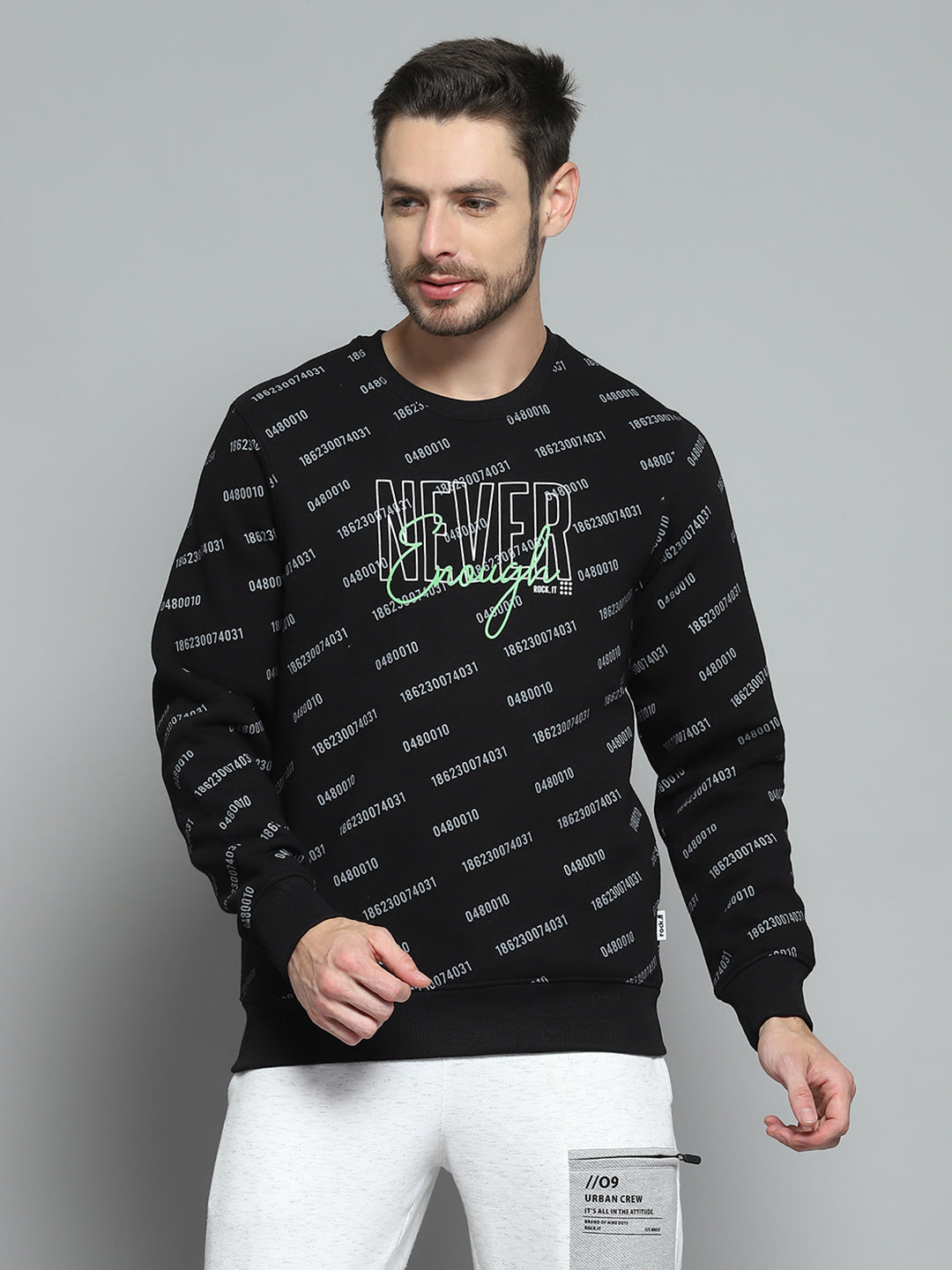 Rock.it Men Black Printed Round Neck Full Sleeve Sweatshirt