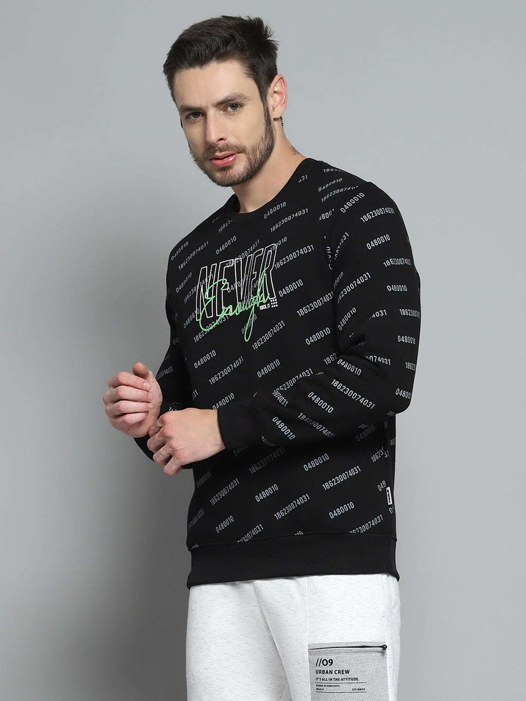 Rock.it Men Black Printed Round Neck Full Sleeve Sweatshirt