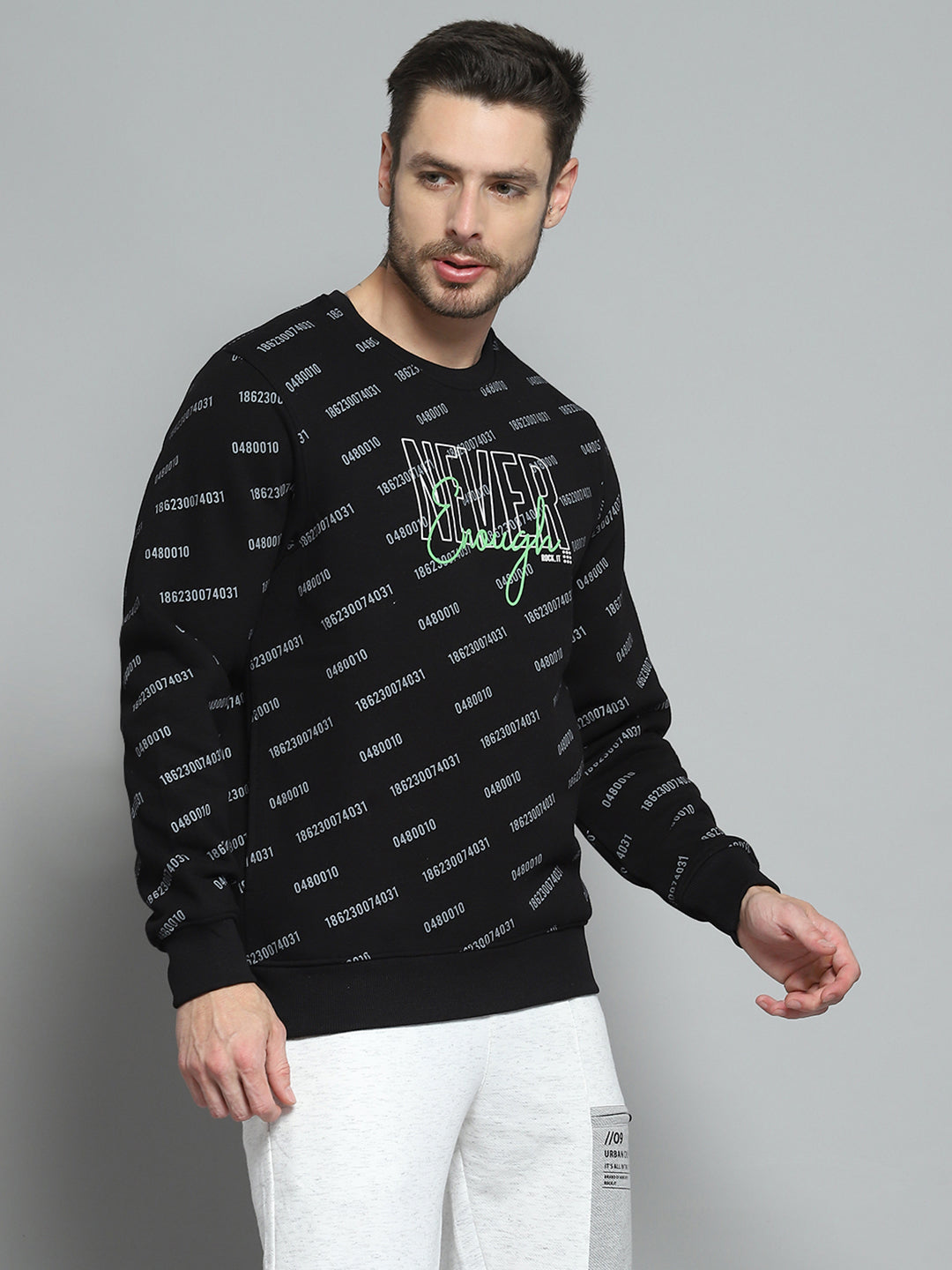 Rock.it Men Black Printed Round Neck Full Sleeve Sweatshirt