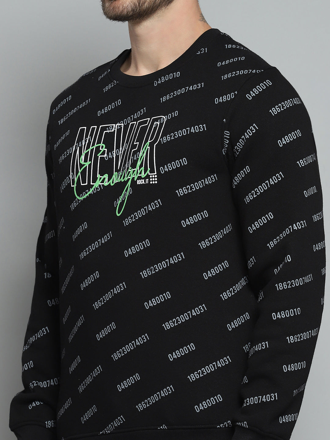 Rock.it Men Black Printed Round Neck Full Sleeve Sweatshirt