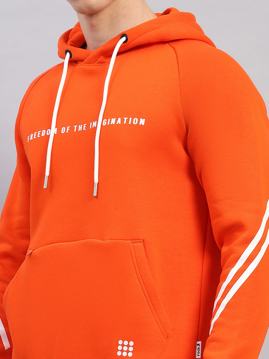 Rock.it Men Orange Printed Hooded Full Sleeve Sweatshirt