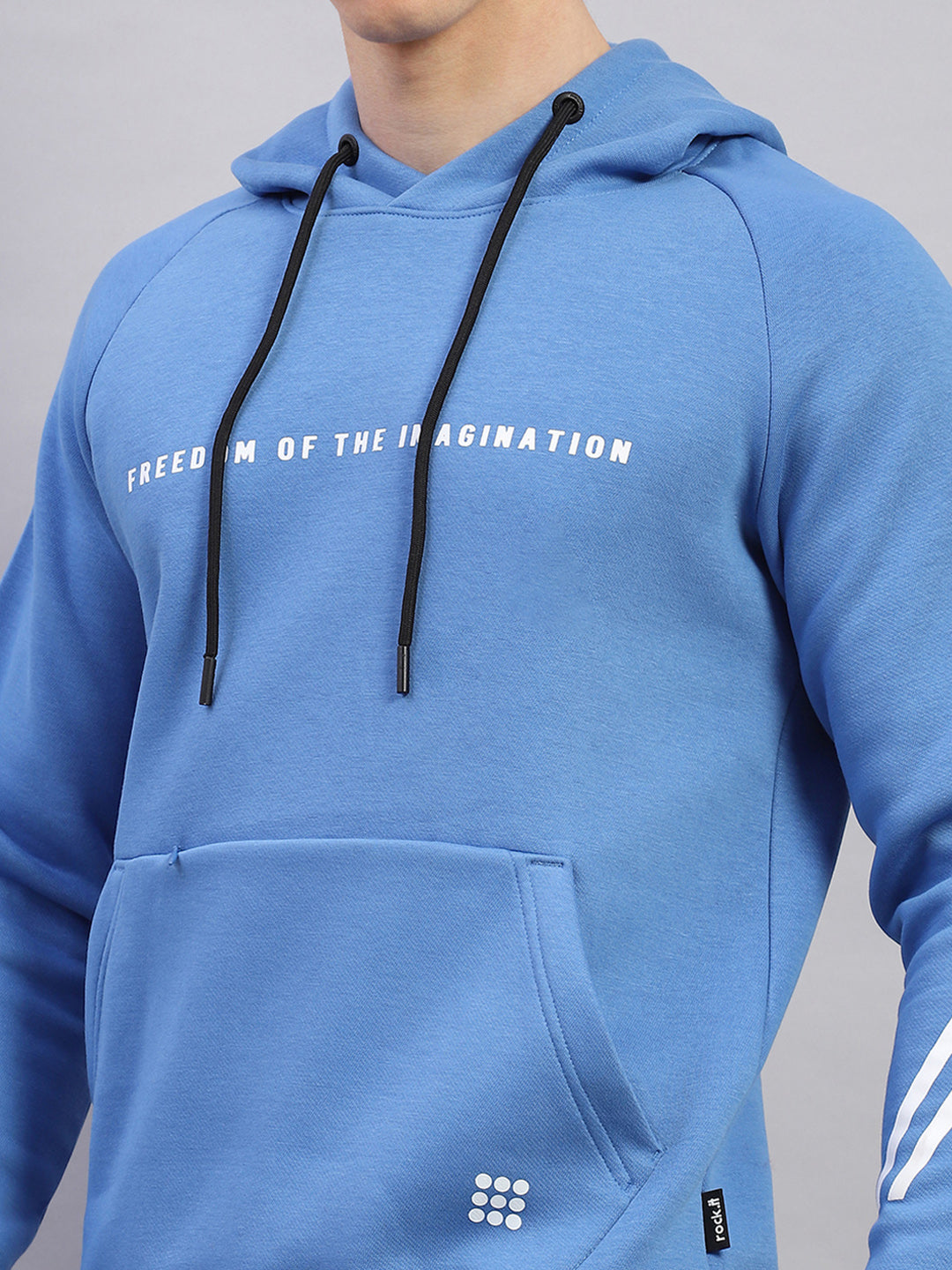 Rock.it Men Blue Printed Hooded Full Sleeve Sweatshirt