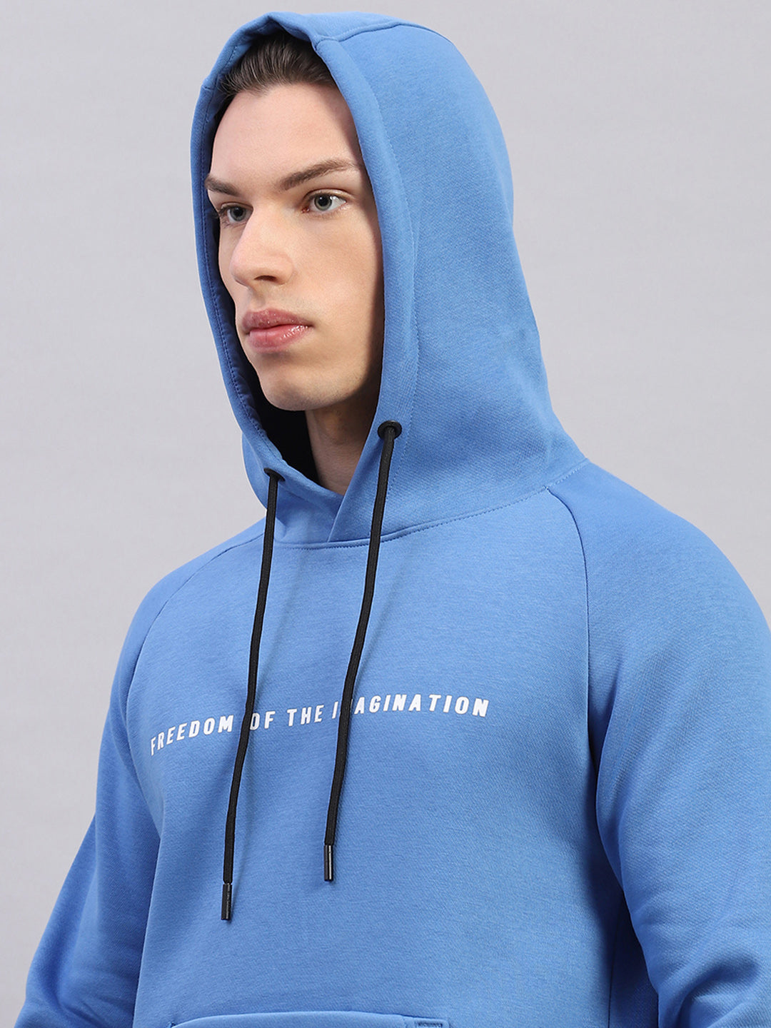 Rock.it Men Blue Printed Hooded Full Sleeve Sweatshirt