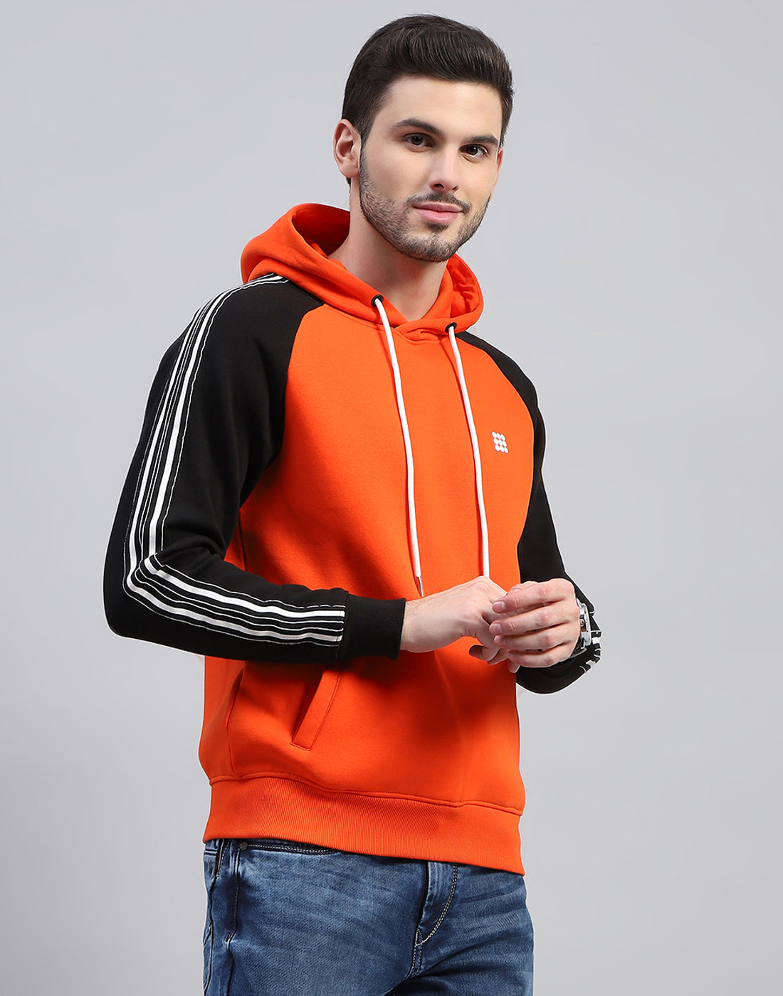Rock.it Men Orange Solid Hooded Full Sleeve Sweatshirt