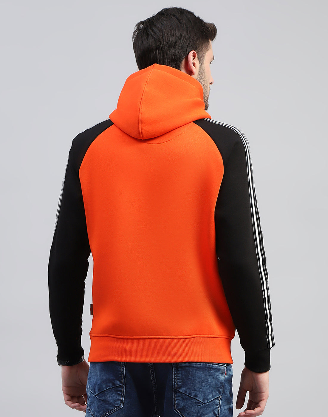 Rock.it Men Orange Solid Hooded Full Sleeve Sweatshirt