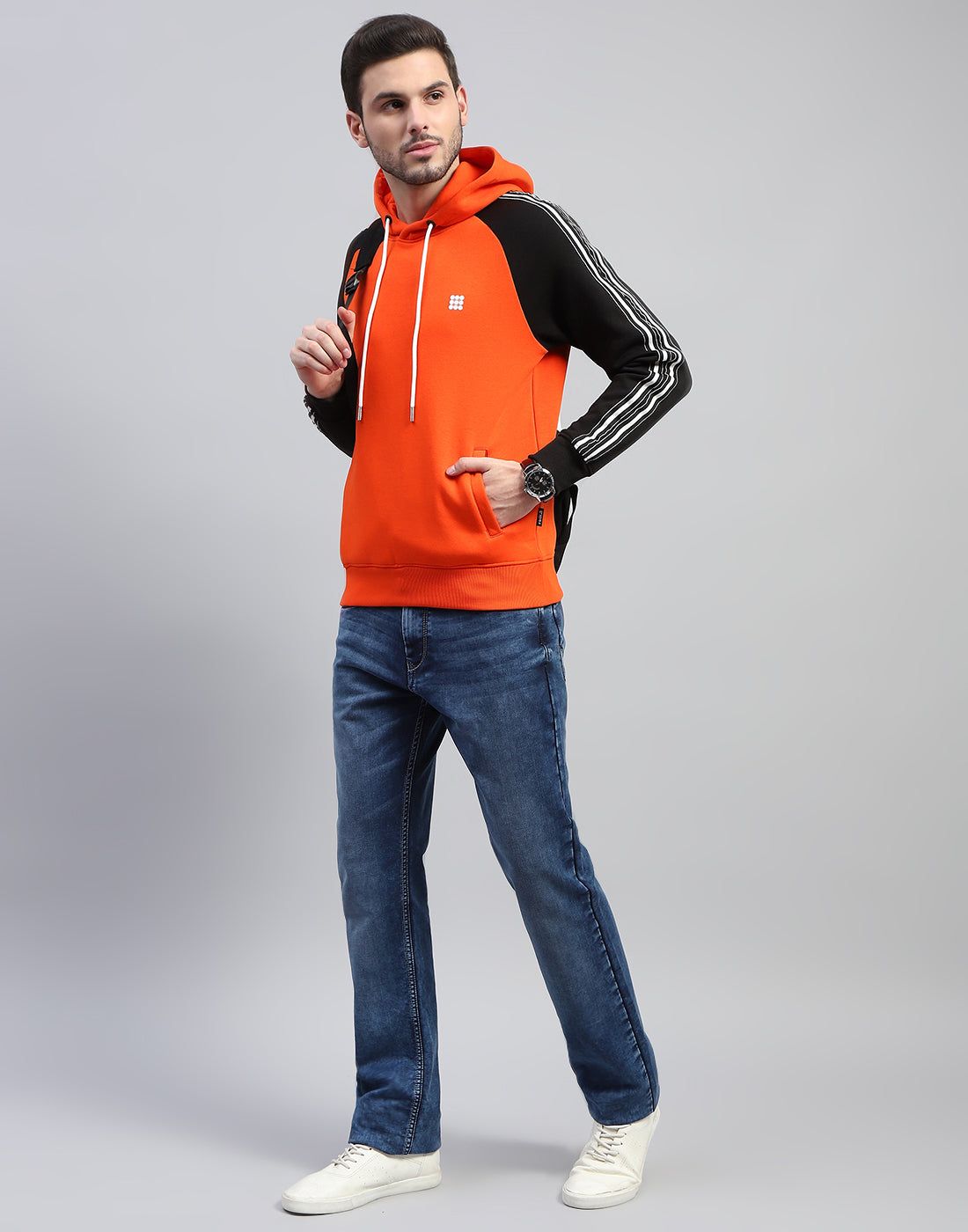 Rock.it Men Orange Solid Hooded Full Sleeve Sweatshirt