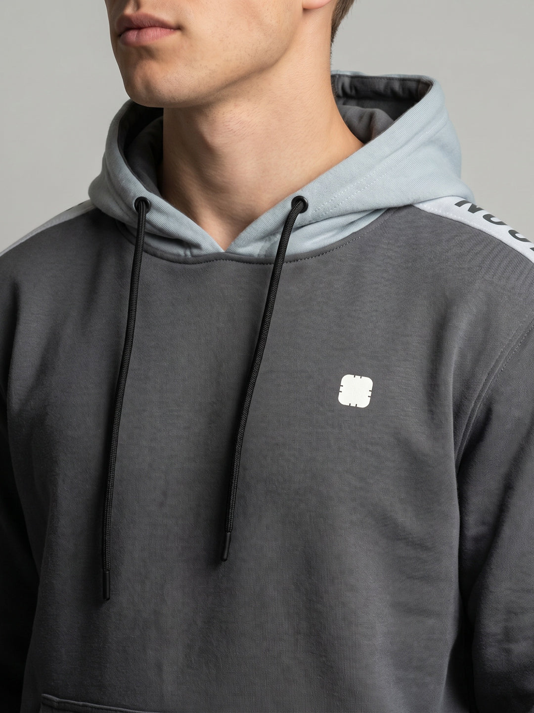 Rock.it Men Charcoal Solid Hooded Full Sleeve Sweatshirt