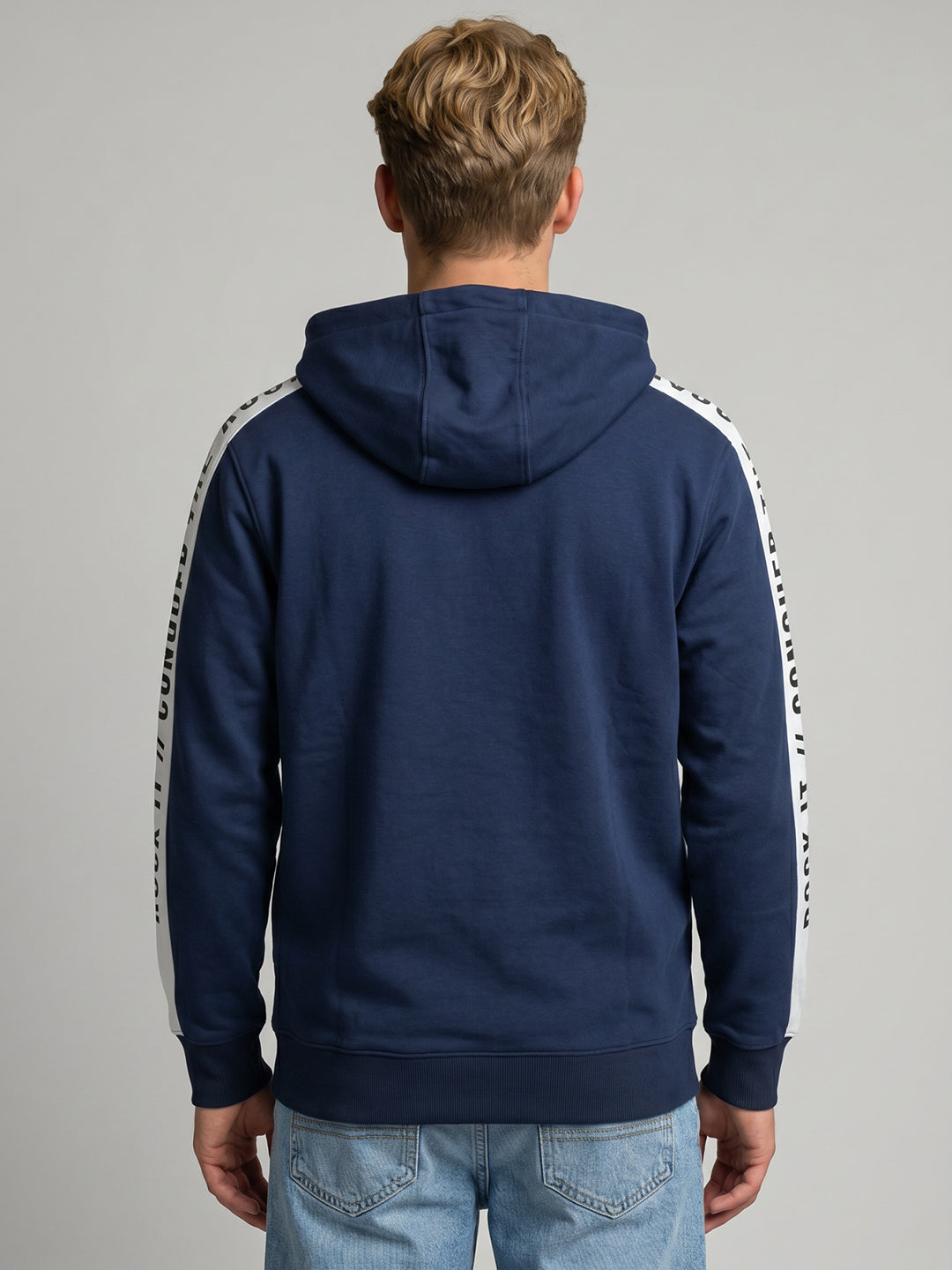Rock.it Men Navy Blue Solid Hooded Full Sleeve Sweatshirt