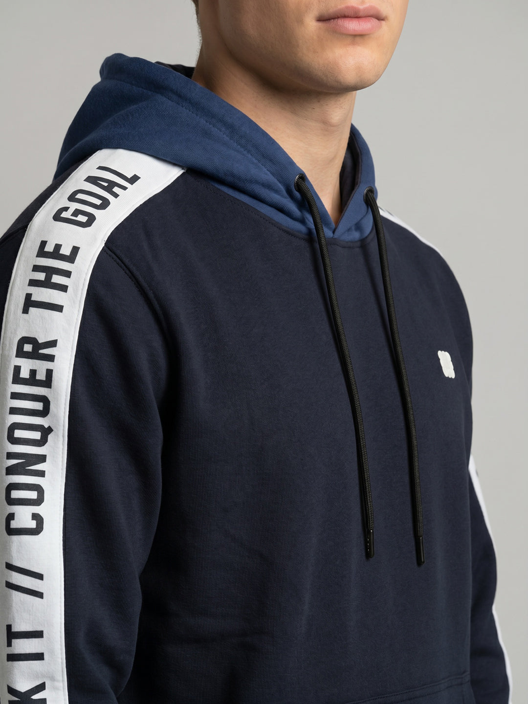 Rock.it Men Navy Blue Solid Hooded Full Sleeve Sweatshirt