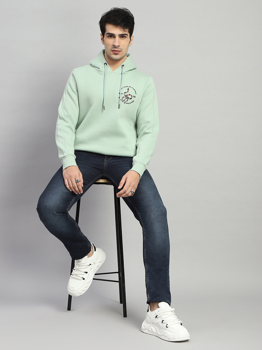 Rock.it Men Green Printed Hooded Full Sleeve Sweatshirt