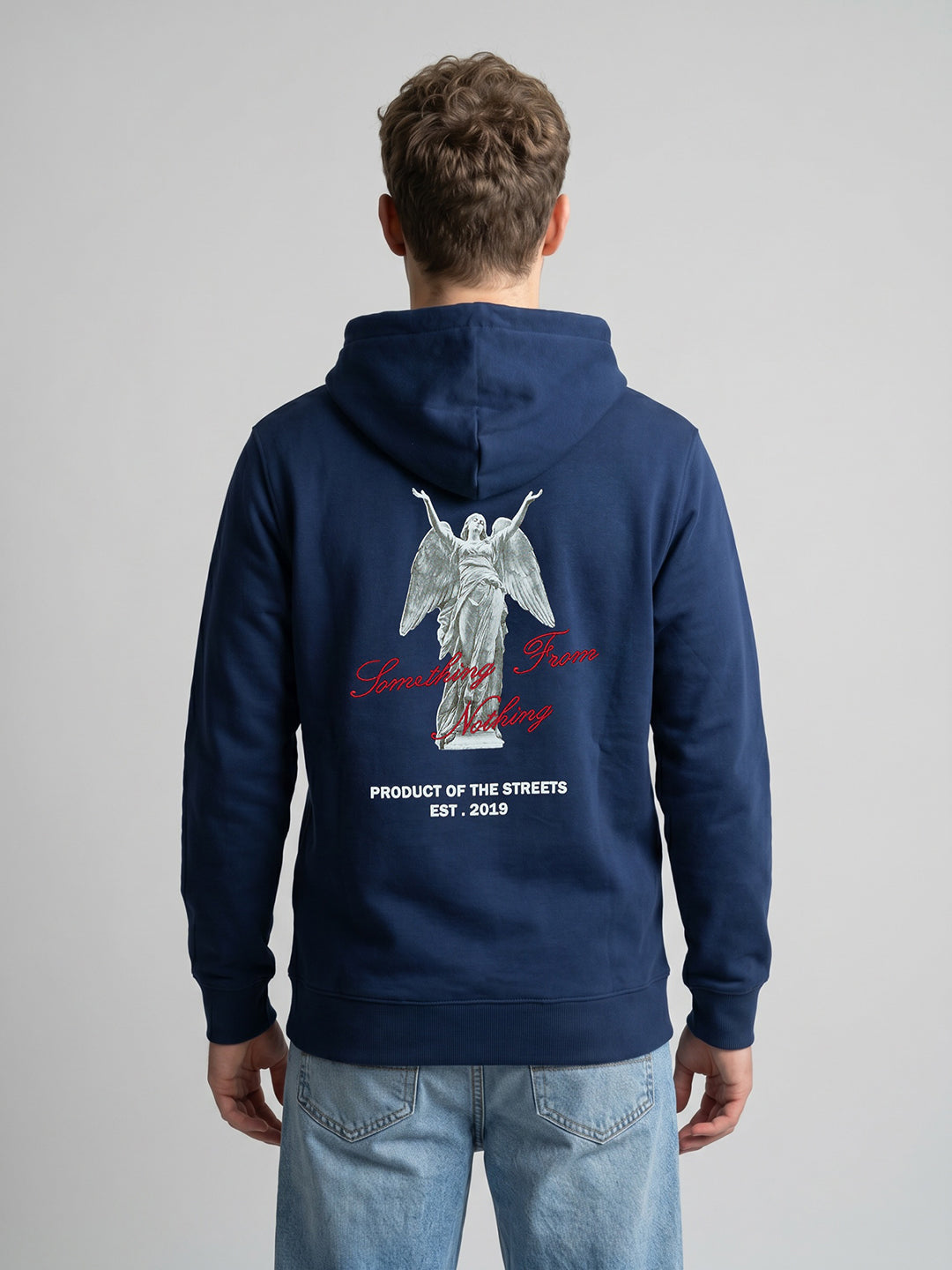 Rock.it Men Blue Back Printed Hooded Full Sleeve Sweatshirt