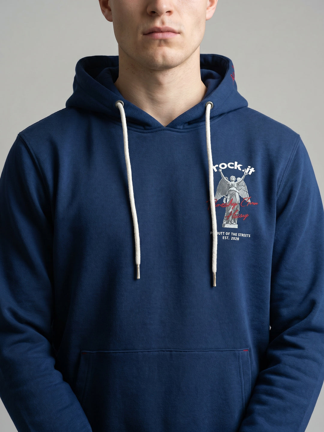 Rock.it Men Blue Back Printed Hooded Full Sleeve Sweatshirt