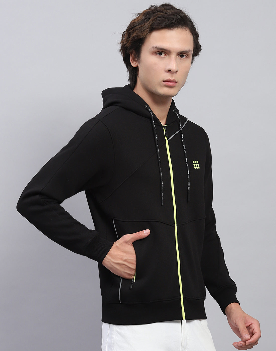 Rock.it Men Black Solid Hooded Full Sleeve Sweatshirt