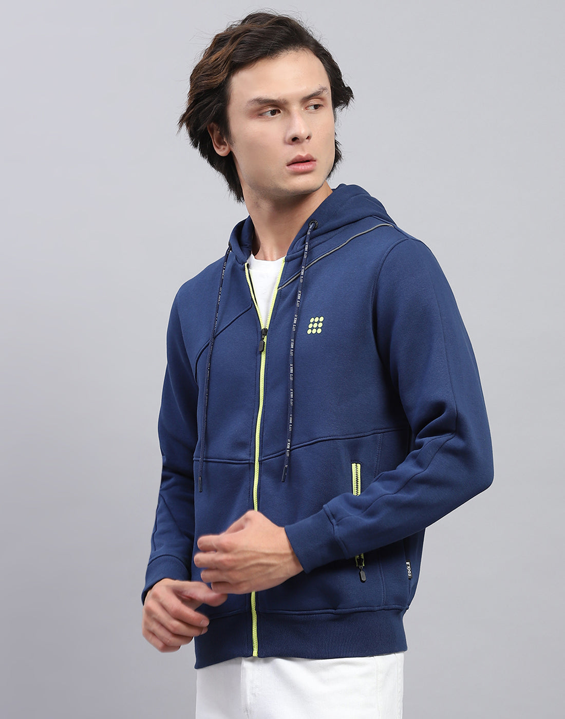 Rock.it Men Navy Blue Solid Hooded Full Sleeve Sweatshirt