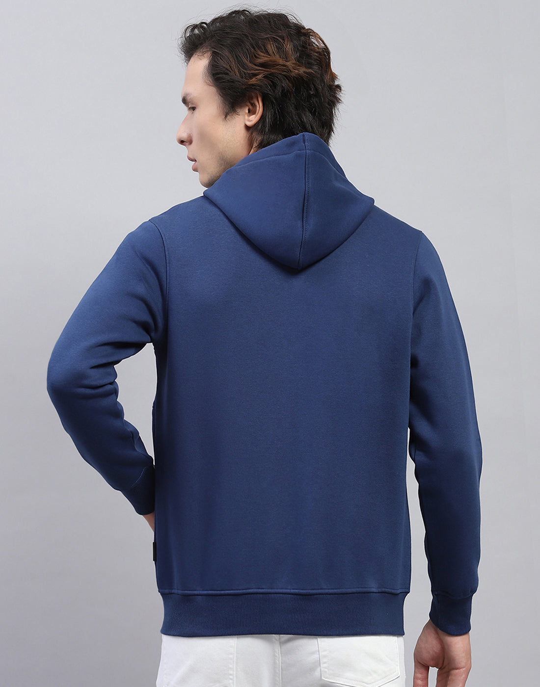 Rock.it Men Navy Blue Solid Hooded Full Sleeve Sweatshirt