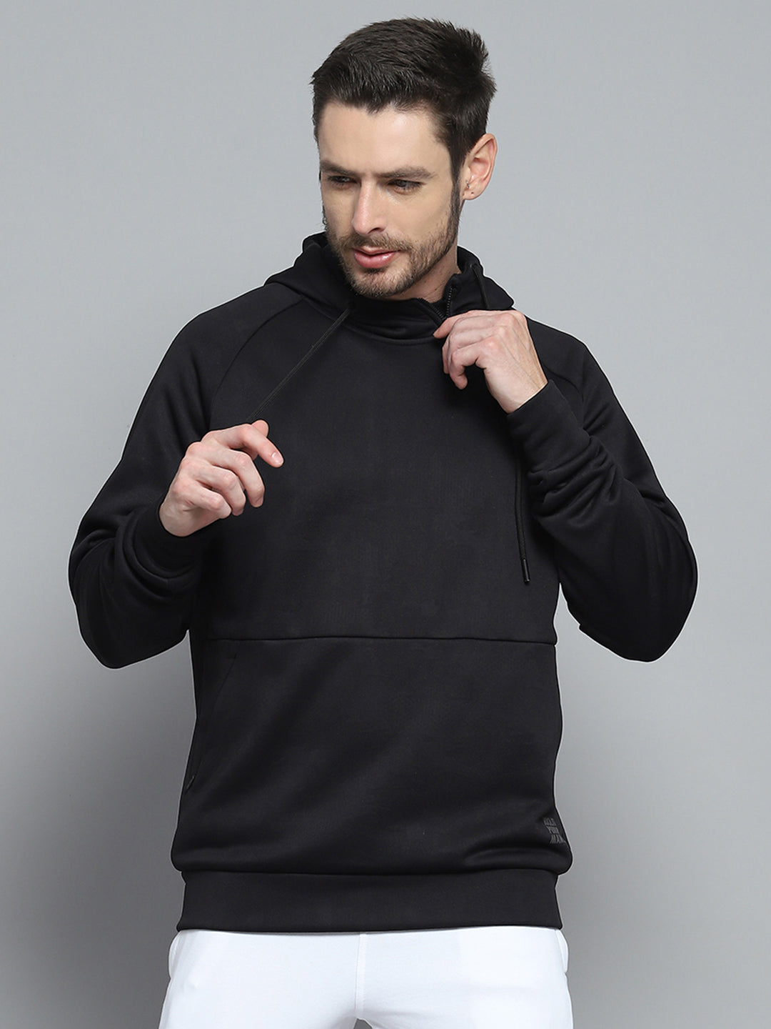 Rock.it Men Black Solid Hooded Full Sleeve Sweatshirt