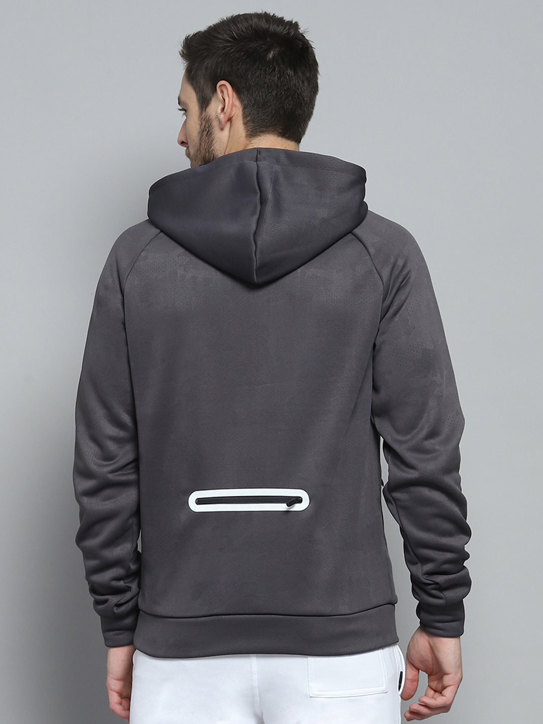 Rock.it Men Grey Solid Hooded Full Sleeve Sweatshirt