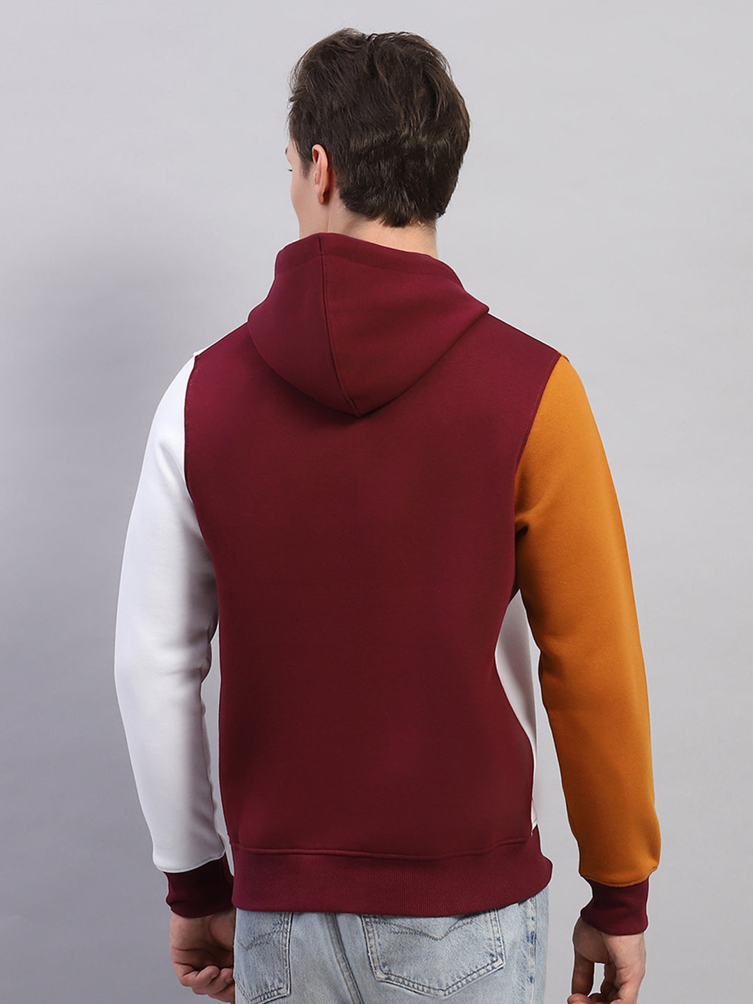 Rock.it Men Maroon Colourblocked Hooded Full Sleeve Sweatshirt