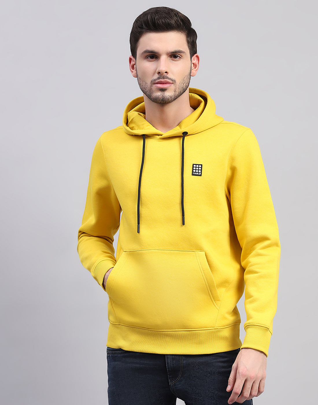 Rock.it Men Yellow Solid Hooded Full Sleeve Sweatshirt