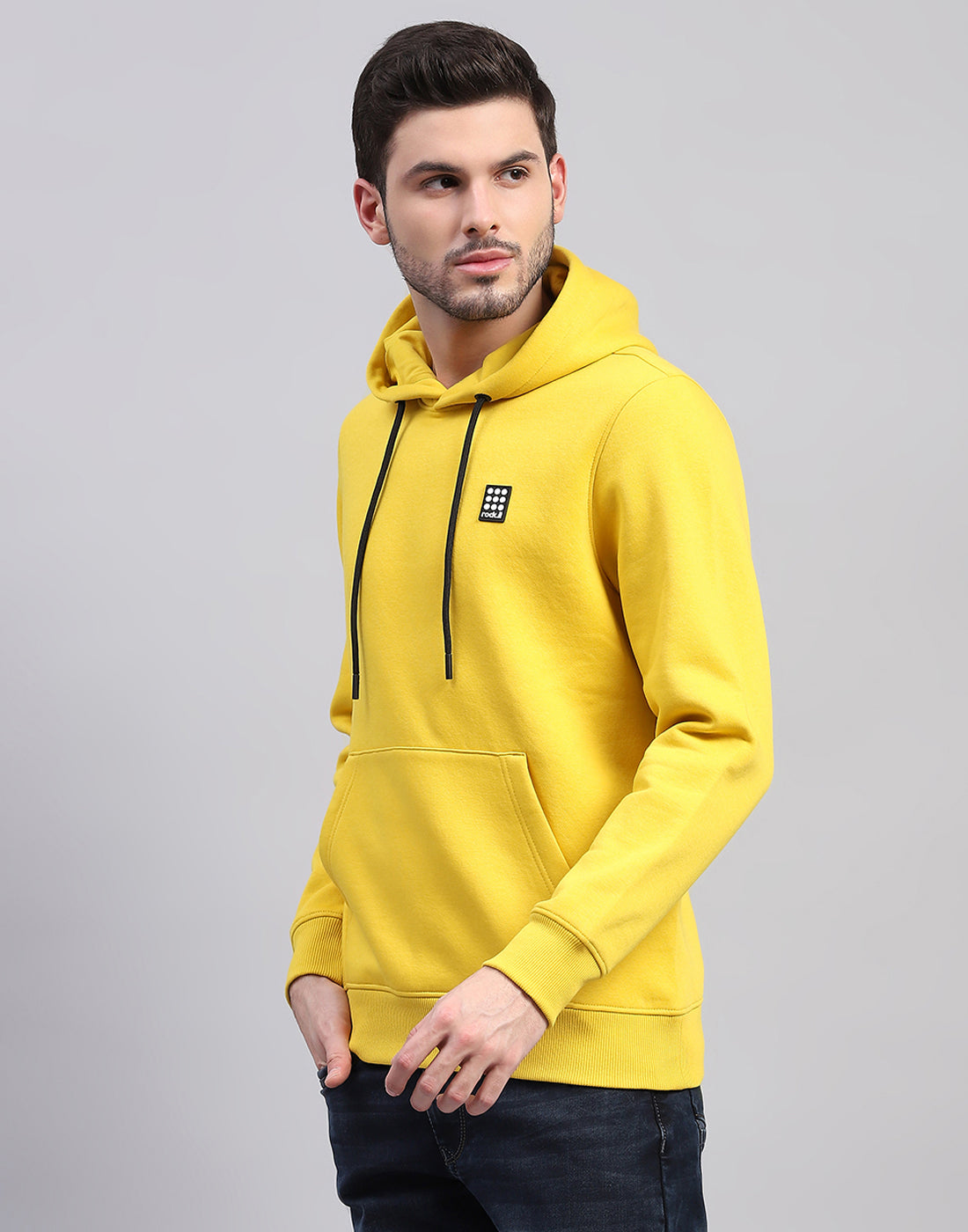 Rock.it Men Yellow Solid Hooded Full Sleeve Sweatshirt