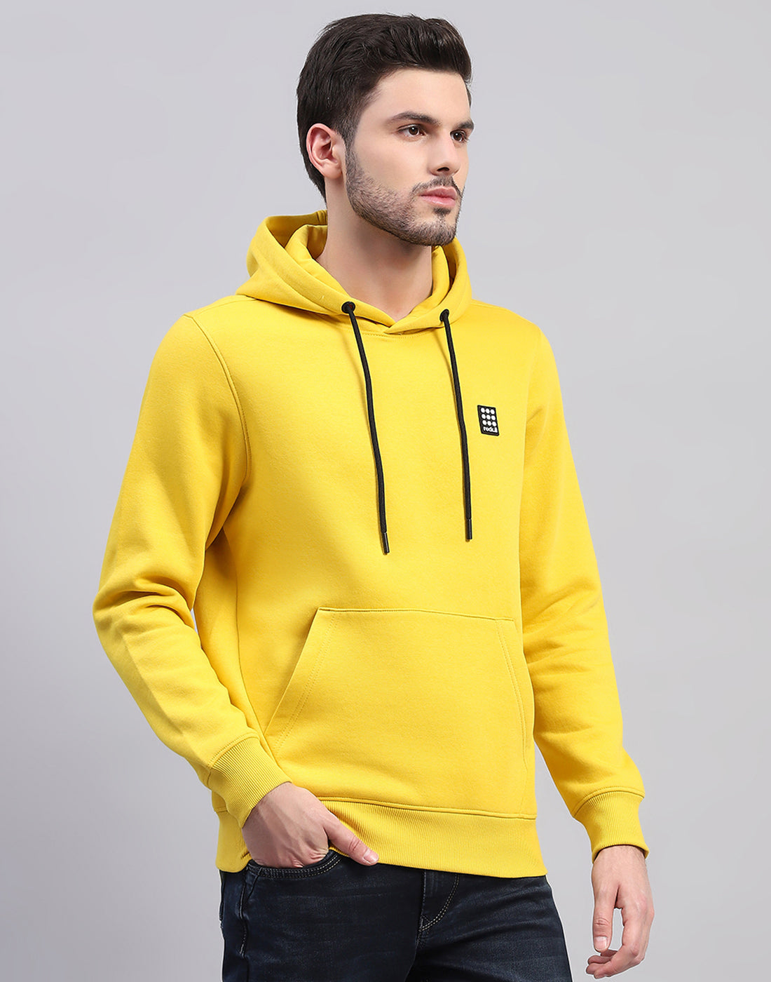 Rock.it Men Yellow Solid Hooded Full Sleeve Sweatshirt