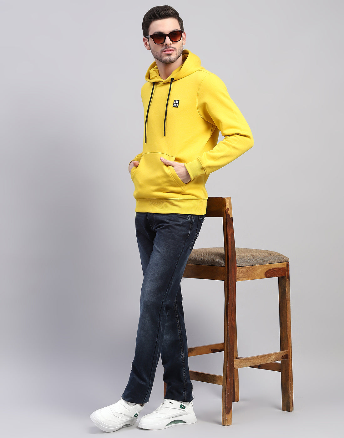 Rock.it Men Yellow Solid Hooded Full Sleeve Sweatshirt