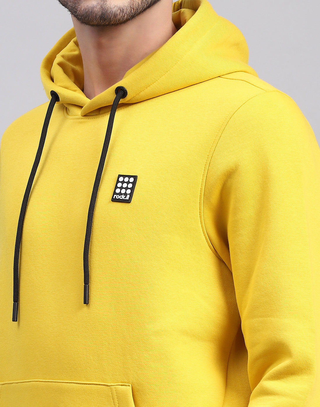 Rock.it Men Yellow Solid Hooded Full Sleeve Sweatshirt