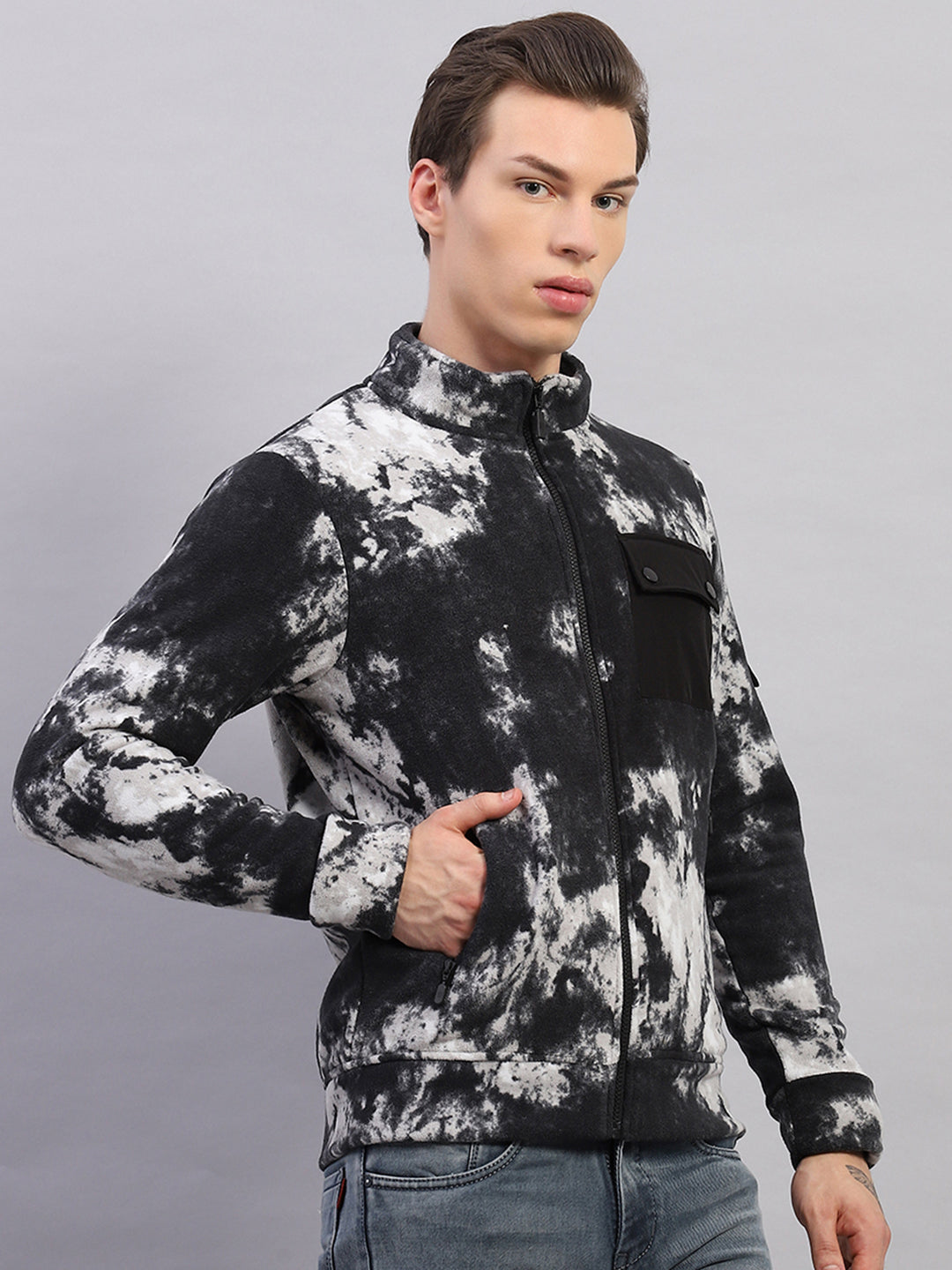 Rock.it Men Black Printed Mock Neck Full Sleeve Sweatshirt