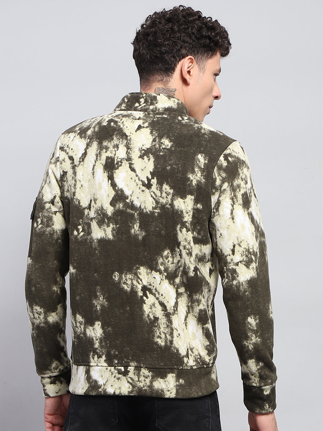 Rock.it Men Olive Printed Mock Neck Full Sleeve Sweatshirt
