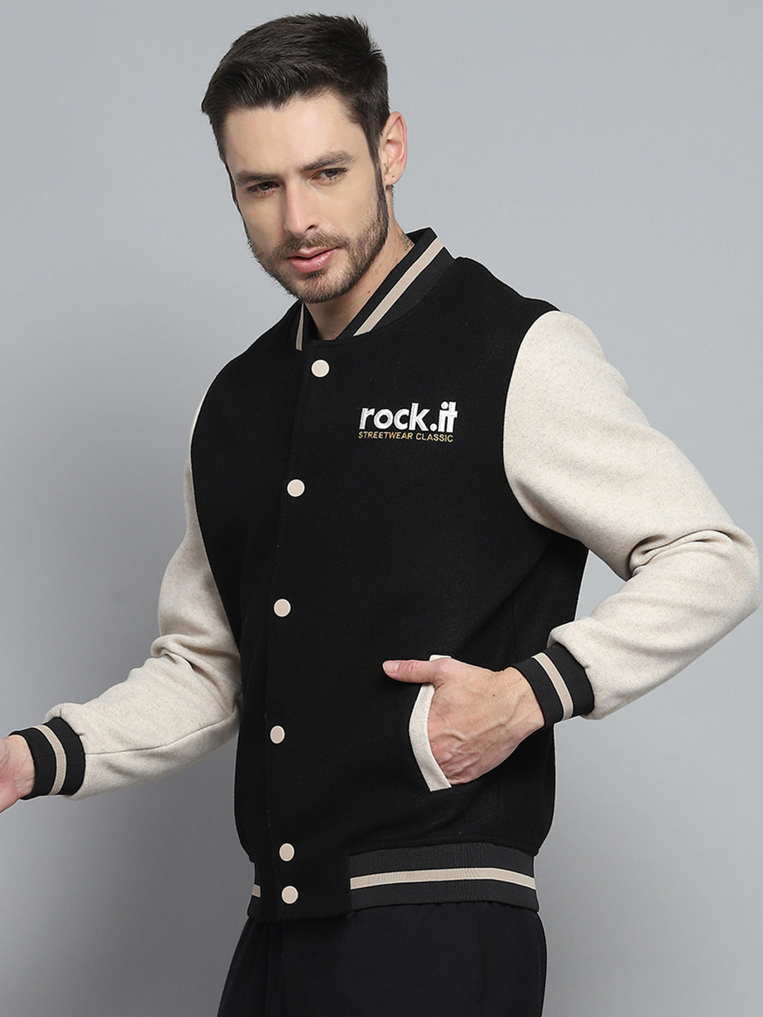Rock.it Men Black Printed Band Collar Full Sleeve Sweatshirt