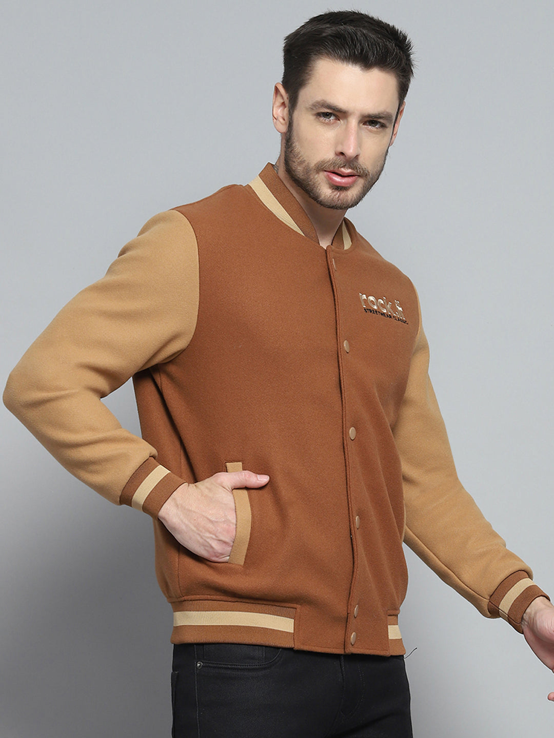 Rock.it Men Rust Printed Band Collar Full Sleeve Sweatshirt