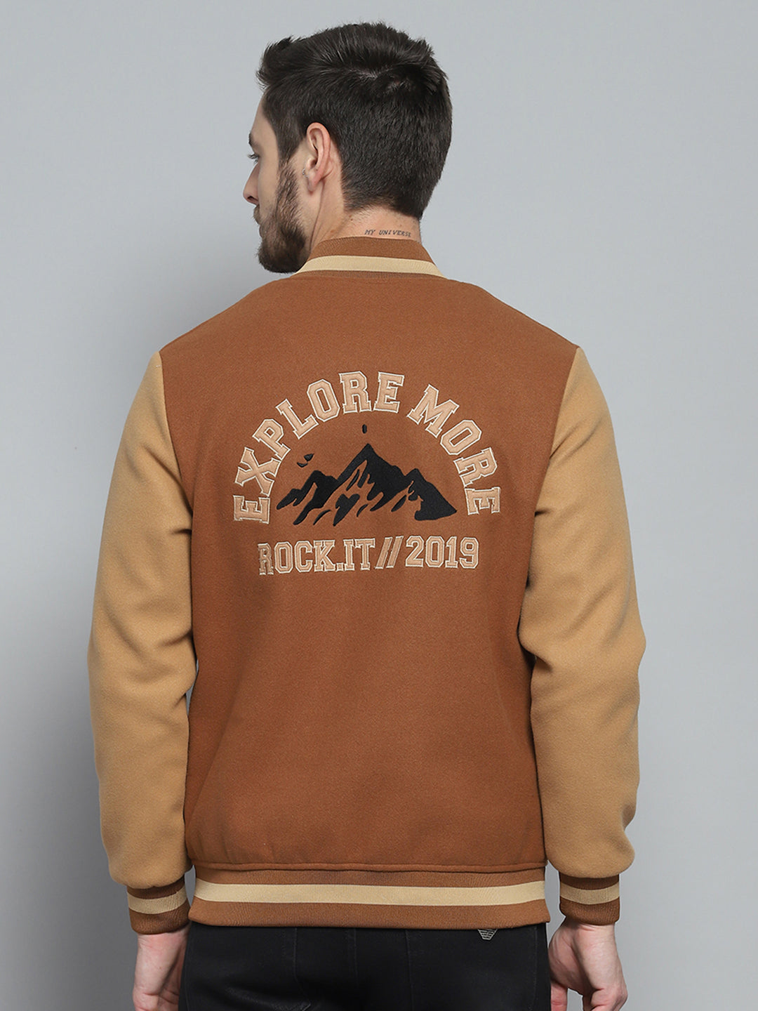 Rock.it Men Rust Printed Band Collar Full Sleeve Sweatshirt