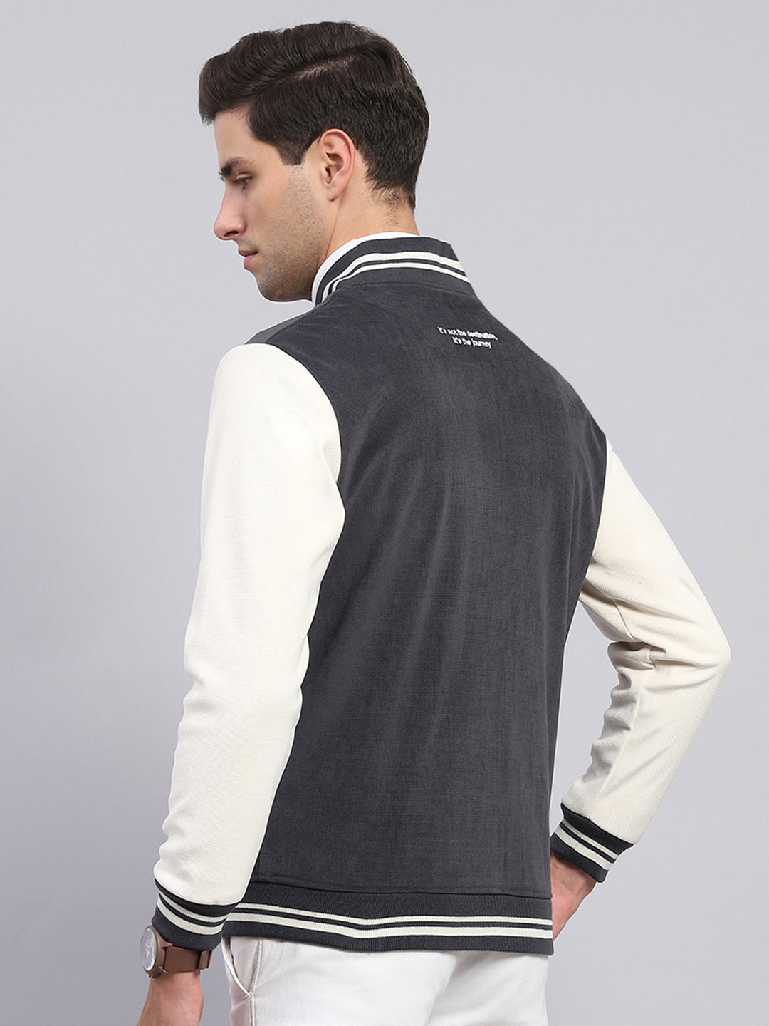 Rock.it Men Charcoal Self Design Band Collar Full Sleeve Sweatshirt