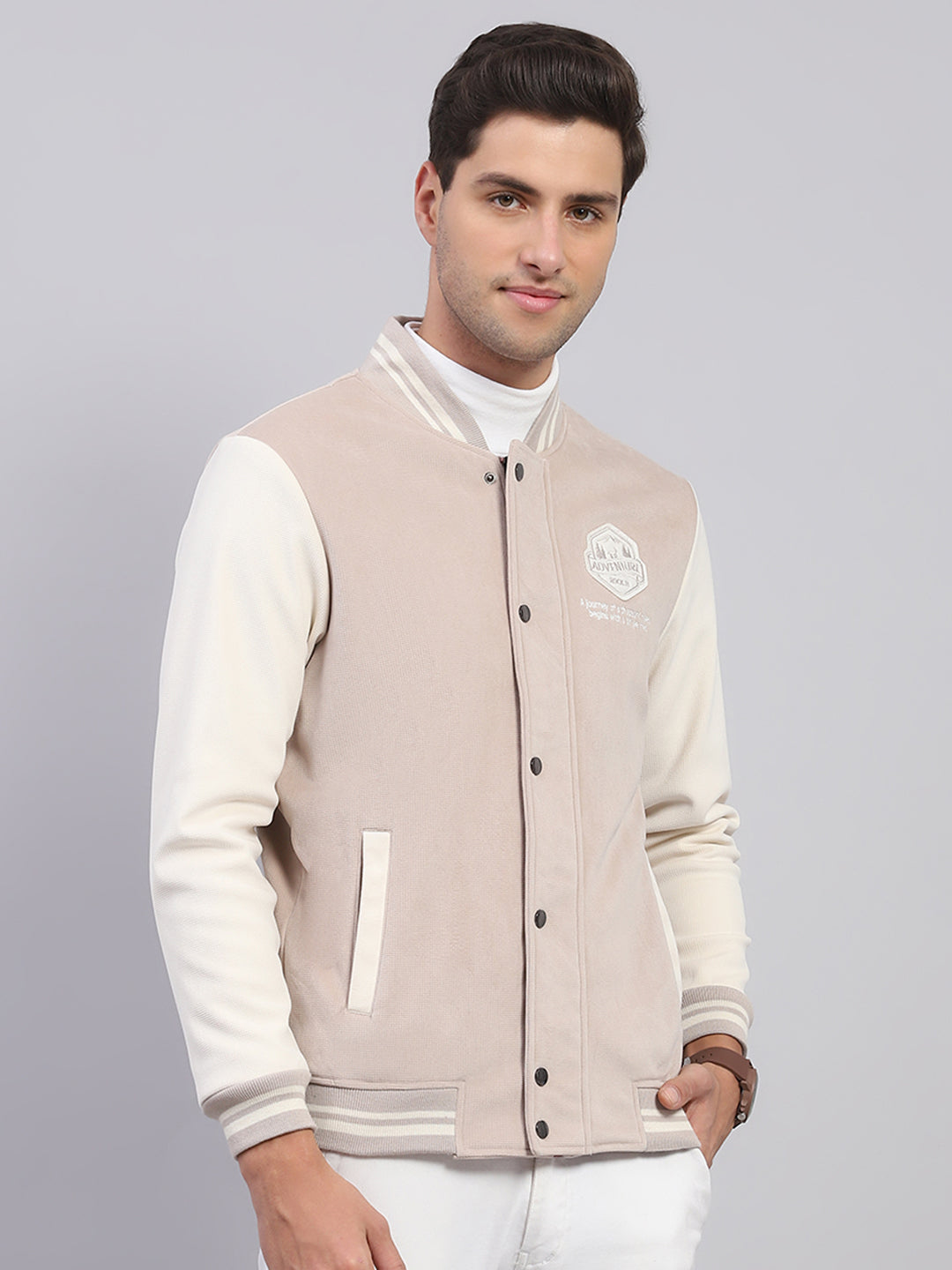 Rock.it Men Beige Printed Mock Neck Full Sleeve Sweatshirt