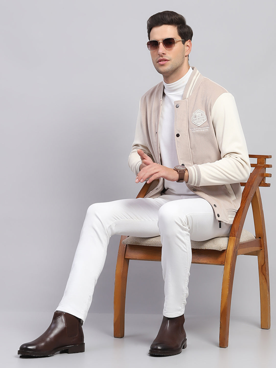 Rock.it Men Beige Printed Mock Neck Full Sleeve Sweatshirt