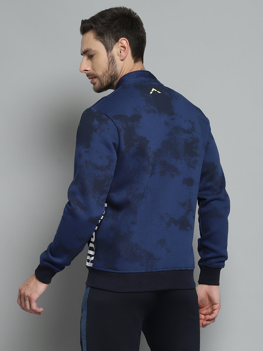Rock.it Men Navy Blue Printed Mock Neck Full Sleeve Sweatshirt