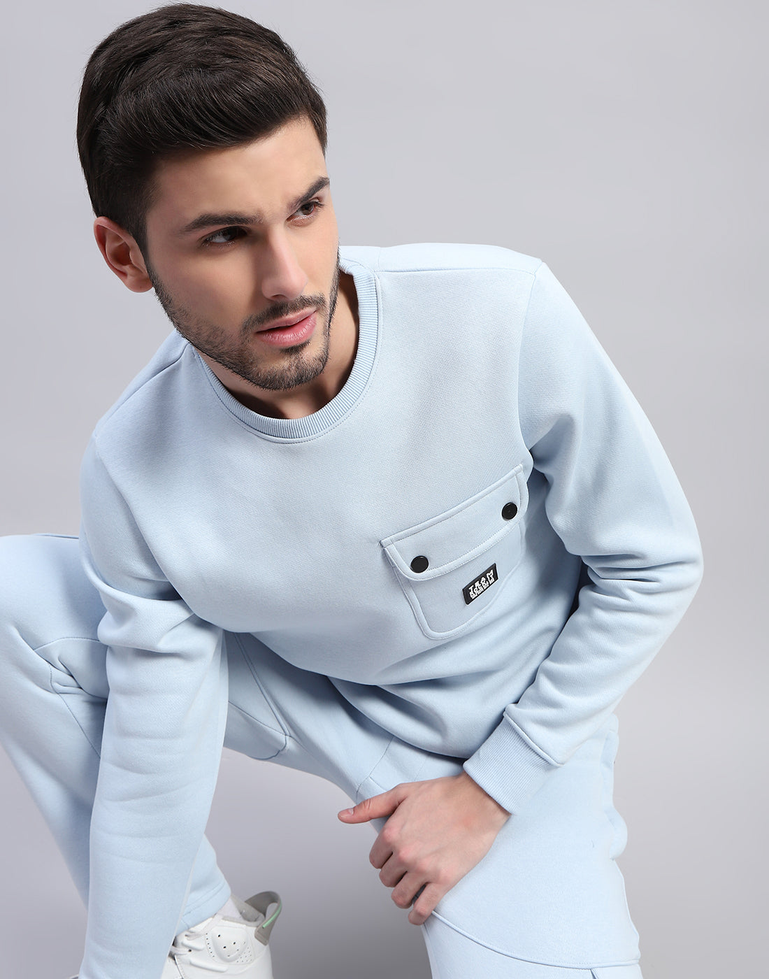 Rock.it Men Blue Solid Round Neck Full Sleeve Tracksuit