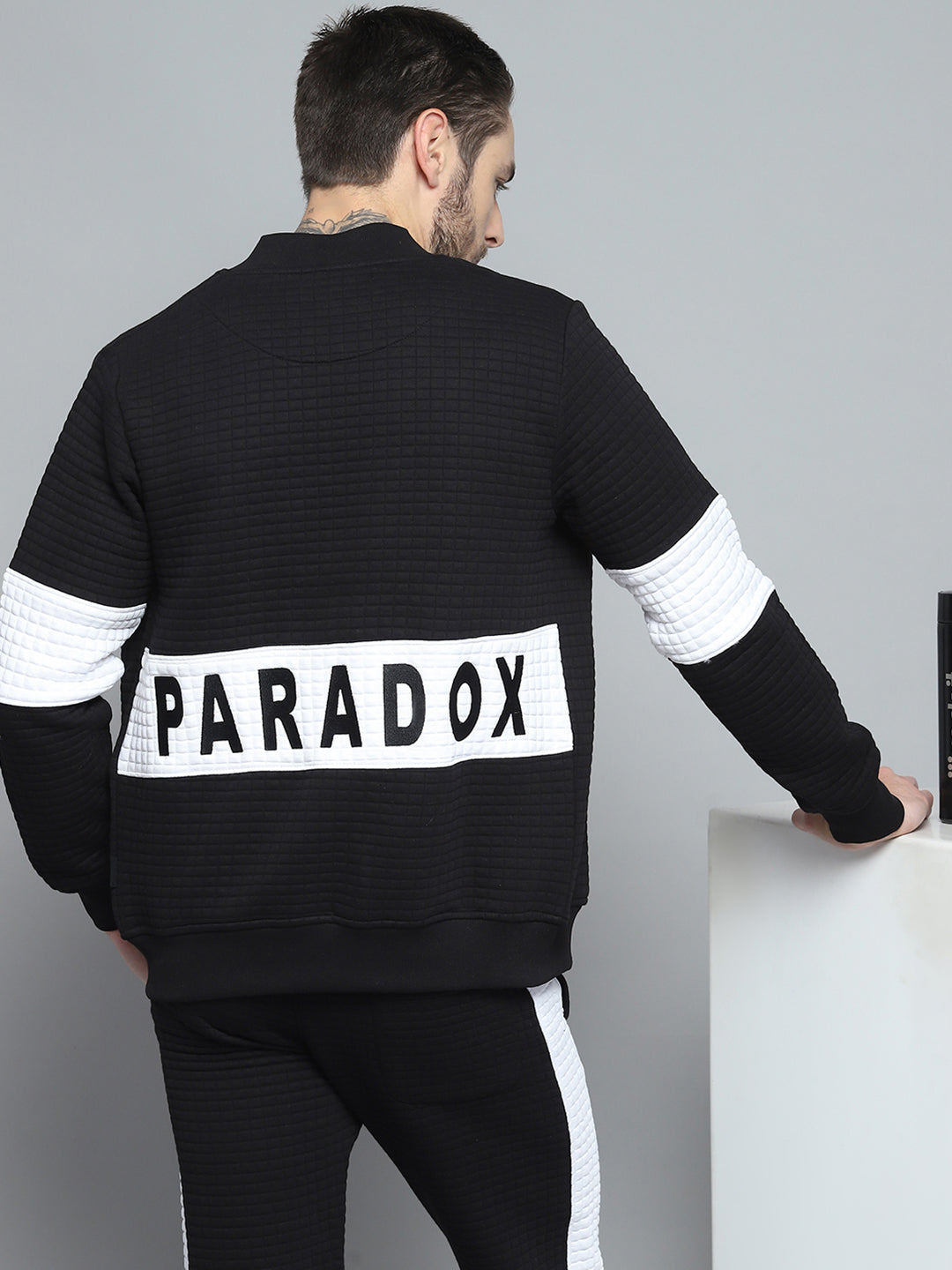 Rock.it Men Black Printed Round Neck Full Sleeve Winter Tracksuit