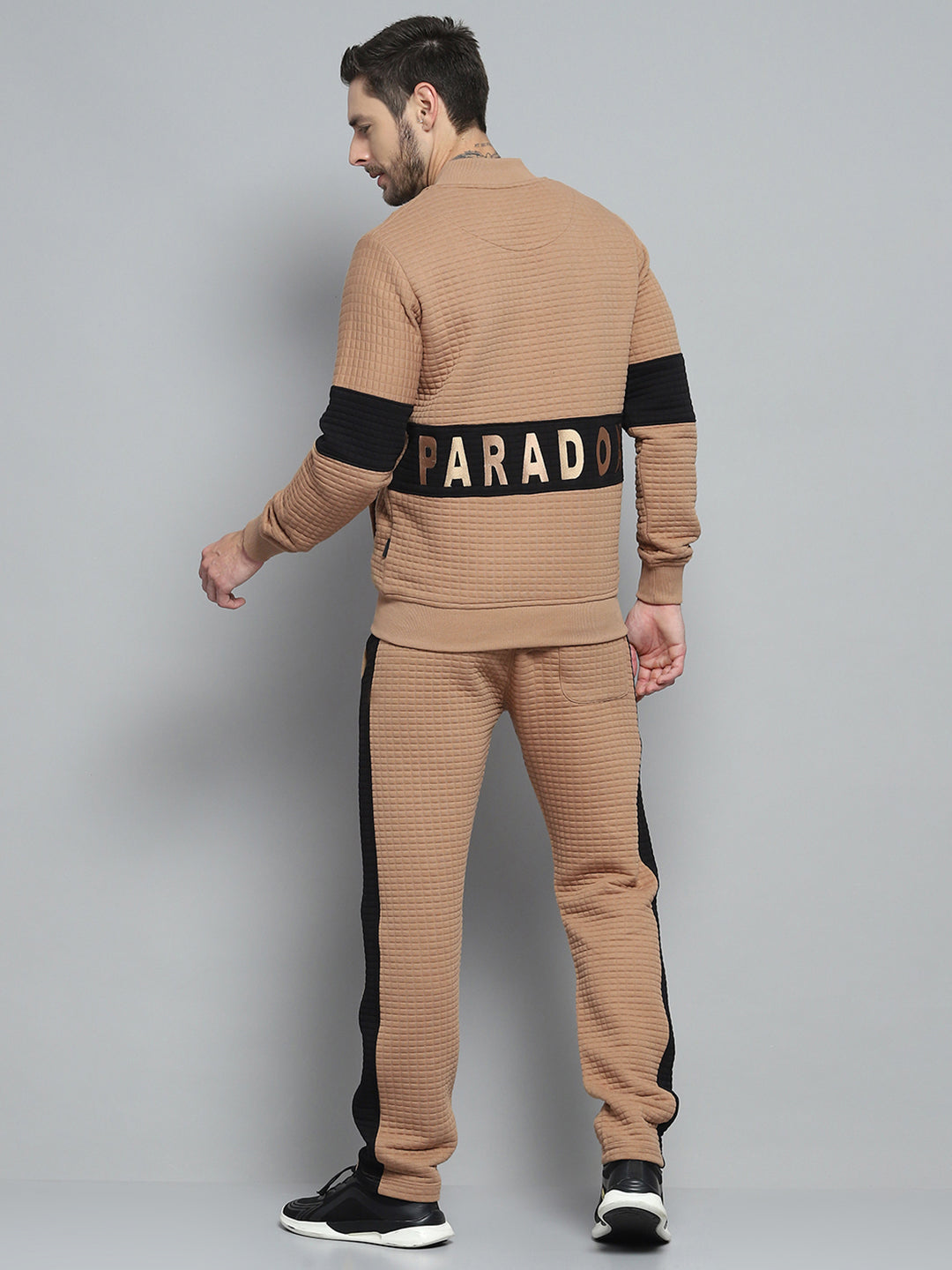 Rock.it Men Khaki Printed Round Neck Full Sleeve Winter Tracksuit