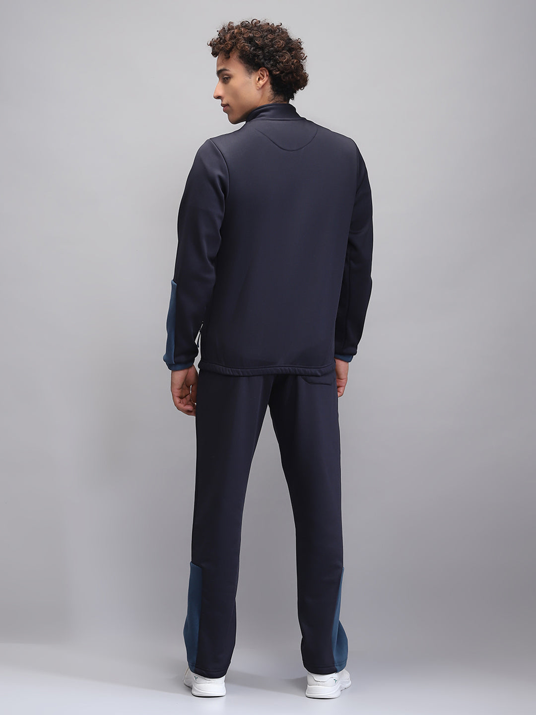 Rock.it Men Navy Blue Solid Mock Neck Full Sleeve Winter Tracksuit