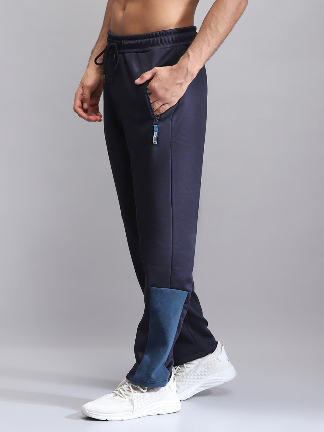 Rock.it Men Navy Blue Solid Mock Neck Full Sleeve Winter Tracksuit