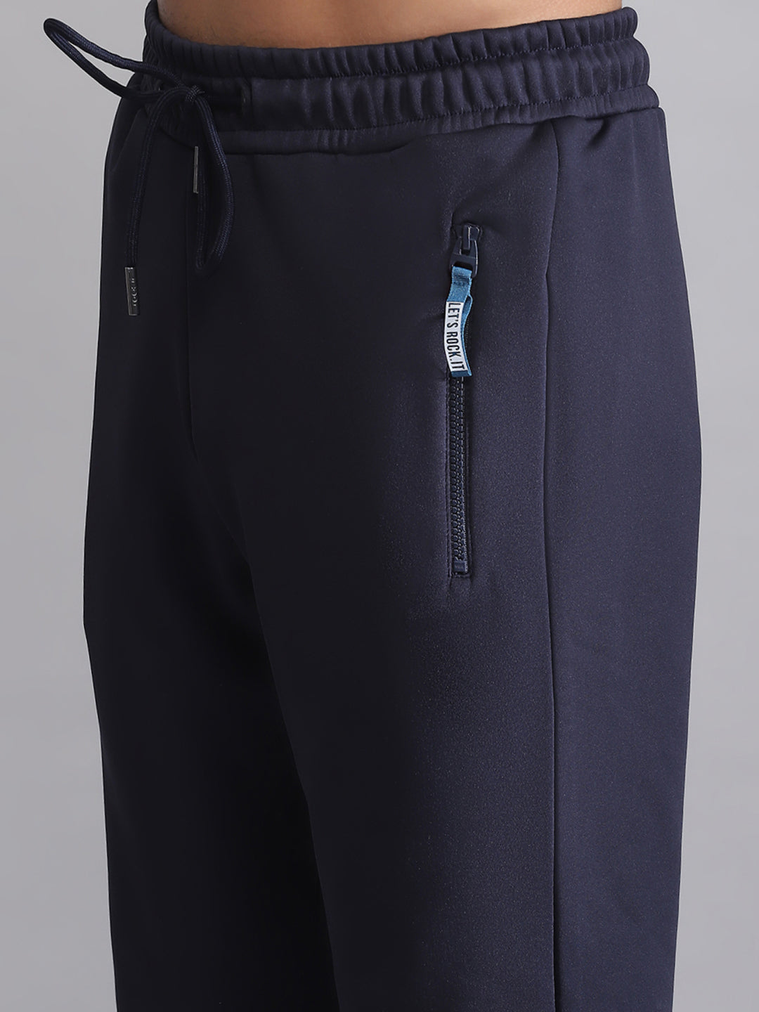 Rock.it Men Navy Blue Solid Mock Neck Full Sleeve Winter Tracksuit