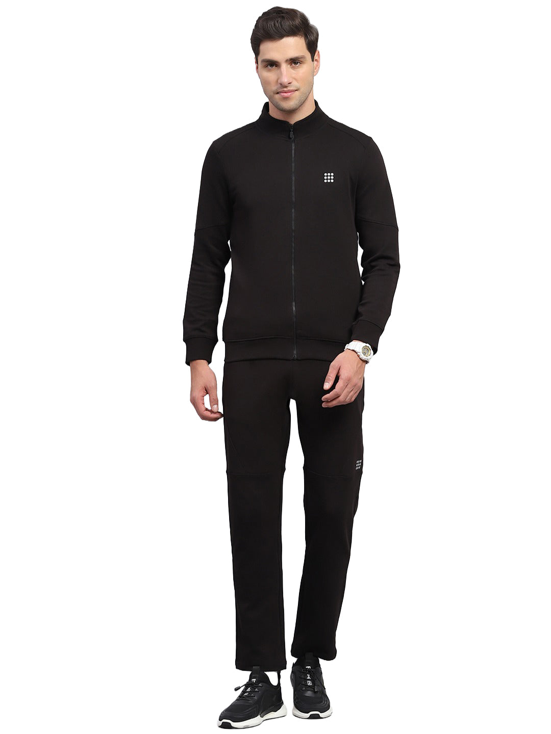 Rock.it Men Black Solid Round Neck Full Sleeve Winter Tracksuit
