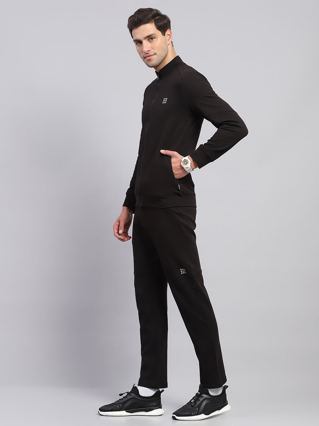 Rock.it Men Black Solid Round Neck Full Sleeve Winter Tracksuit