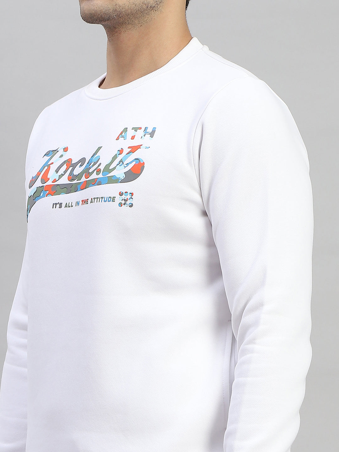 Rock.it Men White Printed Round Neck Full Sleeve Winter Tracksuit
