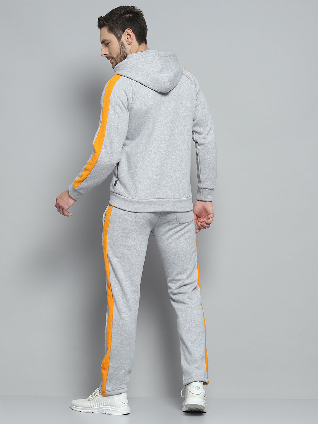 Rock.it Men Grey Solid Hooded Full Sleeve Winter Tracksuit