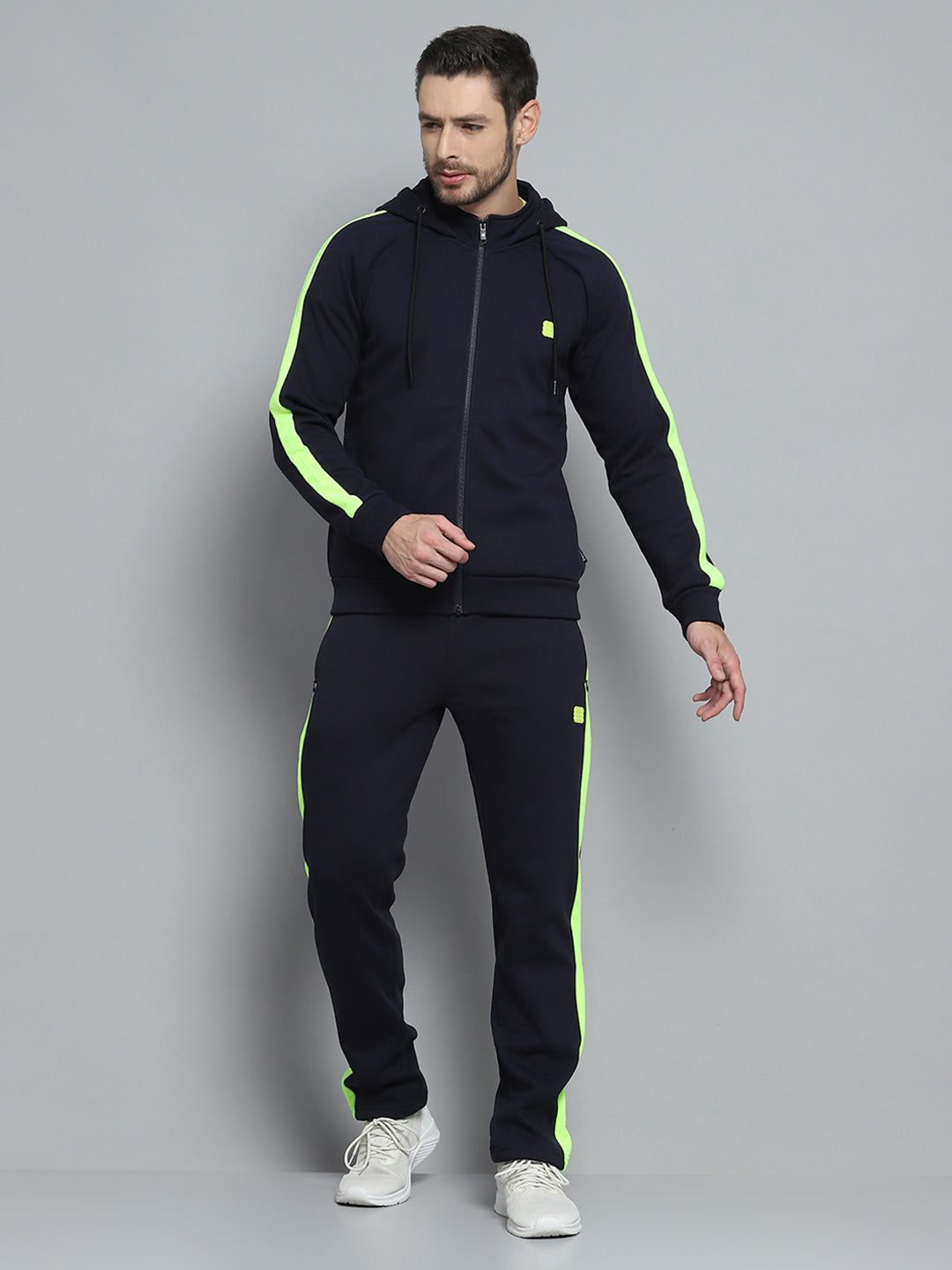 Rock.it Men Navy Blue Solid Hooded Full Sleeve Winter Tracksuit