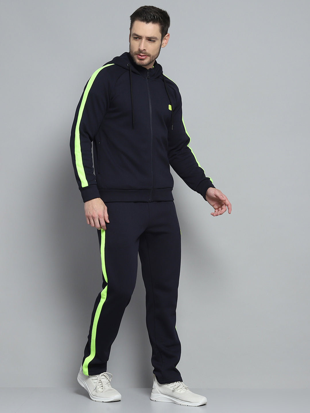 Rock.it Men Navy Blue Solid Hooded Full Sleeve Winter Tracksuit
