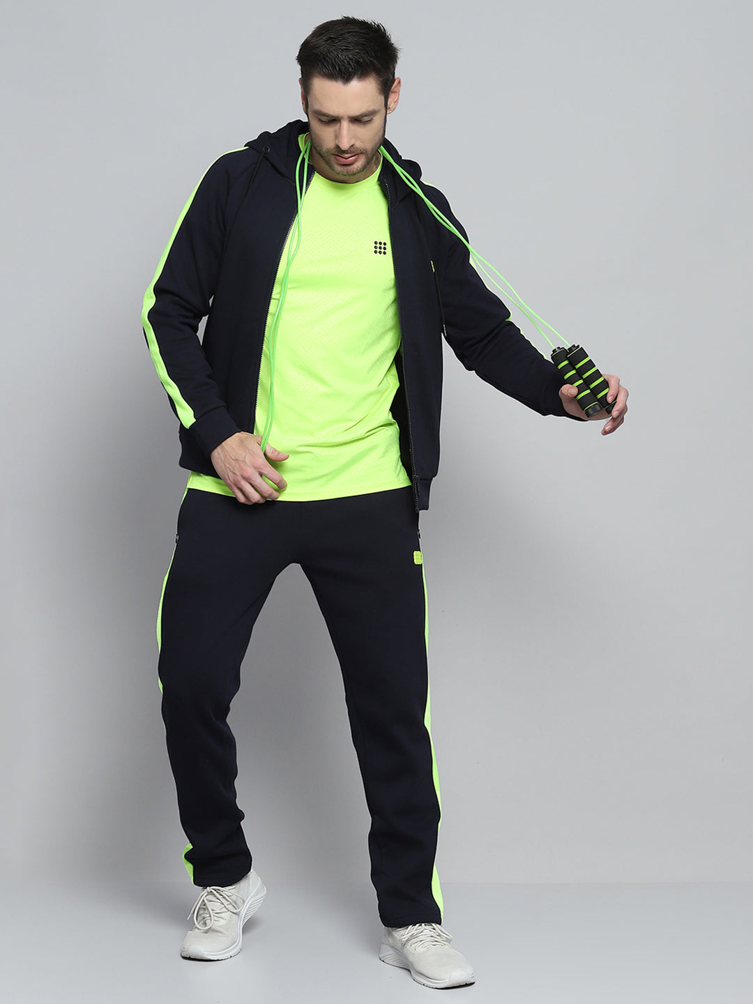 Rock.it Men Navy Blue Solid Hooded Full Sleeve Winter Tracksuit